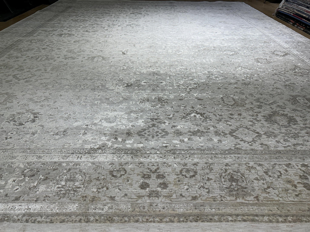 10x13 ft Gray Beige Floral Bamboo Rug with Ethnic Modern Patterns, Big Size Rug