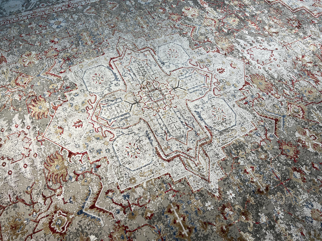 Gray Bamboo Rug, 10x13 ft, Large Classic Traditional Area Rug