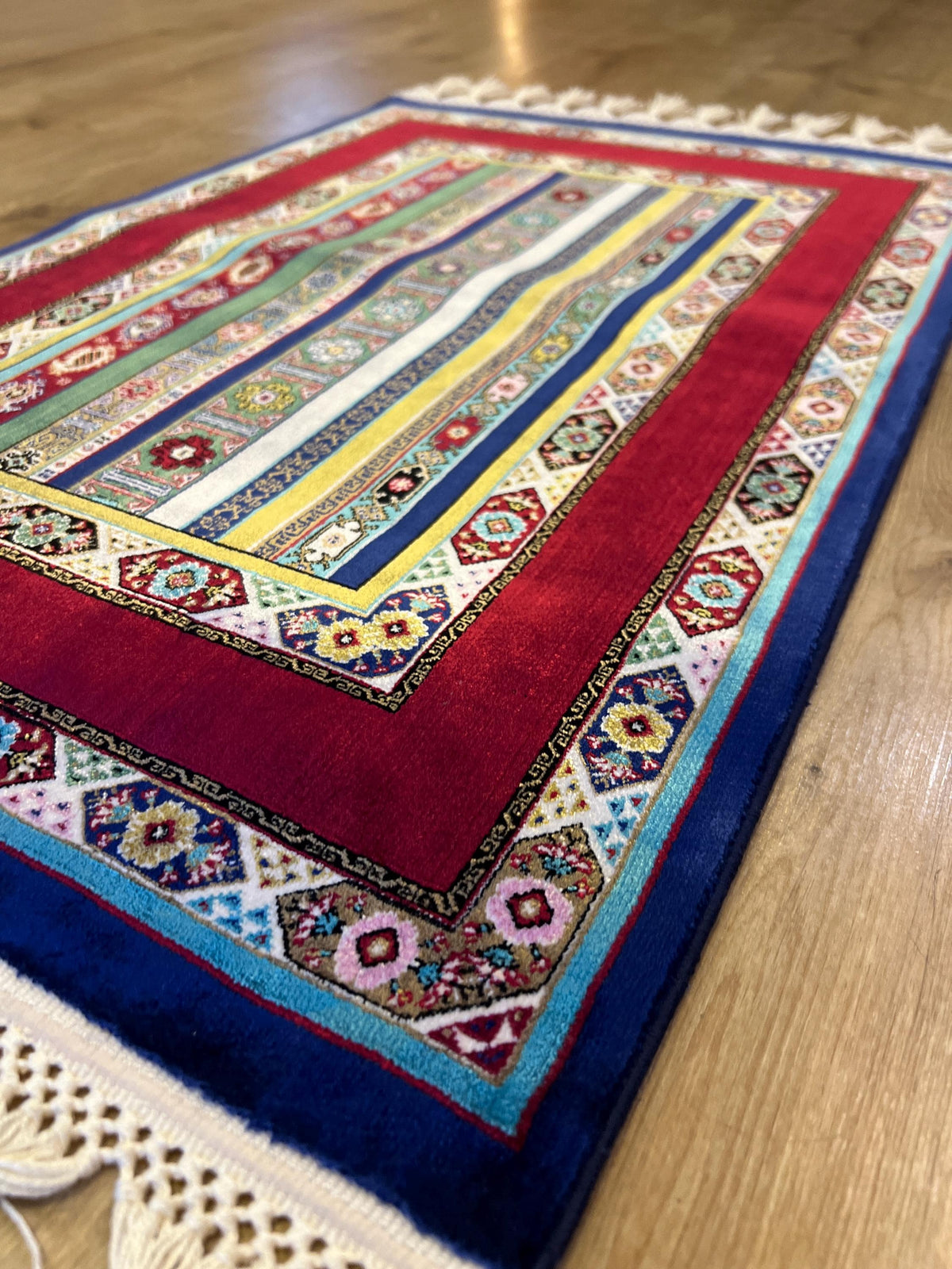 Red Blue Anatolian Style Luxury Silk Decorative Rug, Tapestry