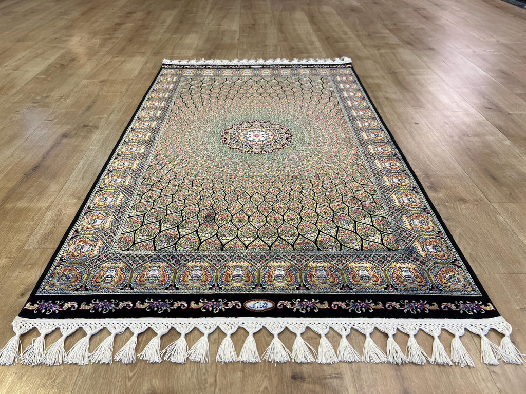 Black Gold Modal Silk Rug, Turkish Table Decor (2x3 ft)