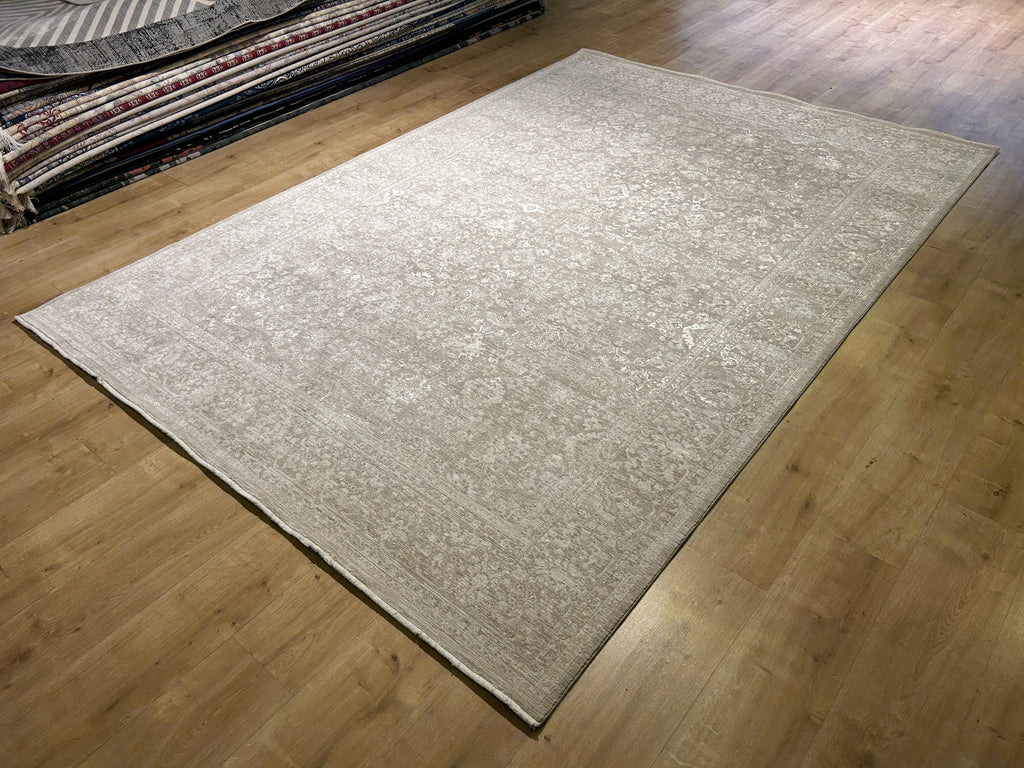 Beige Floral Distressed Bamboo Rug with Traditional Modern Floral Patterns