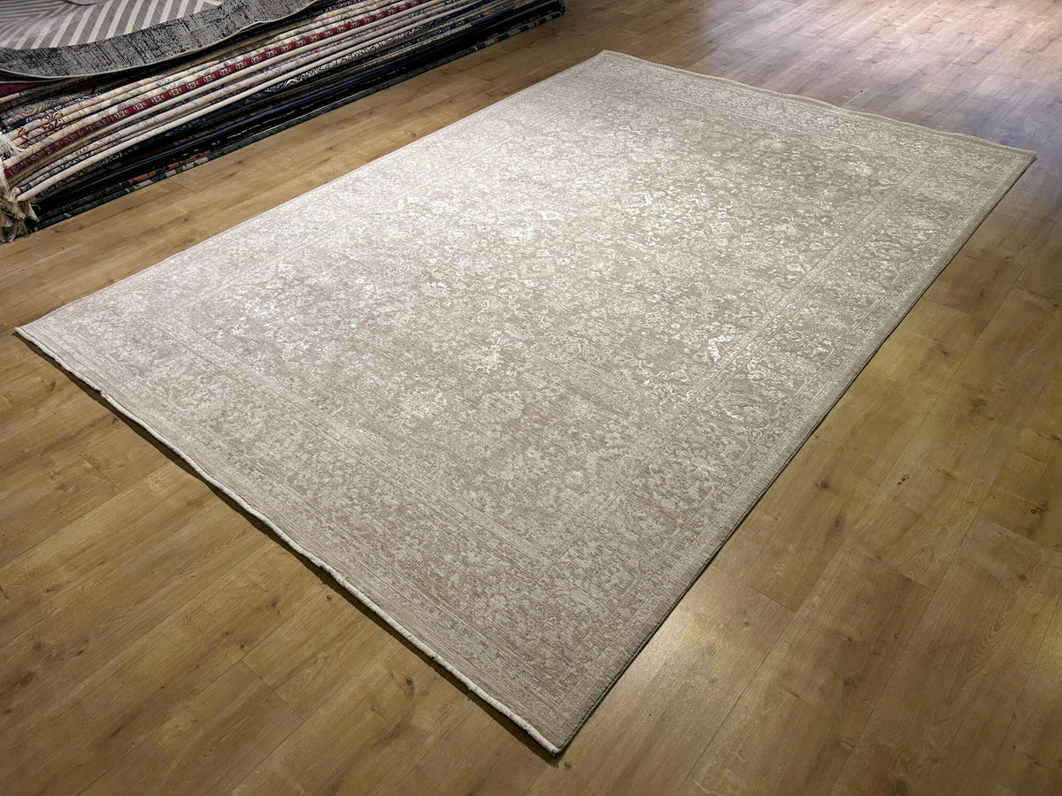 Beige Floral Distressed Bamboo Rug with Traditional Modern Floral Patterns
