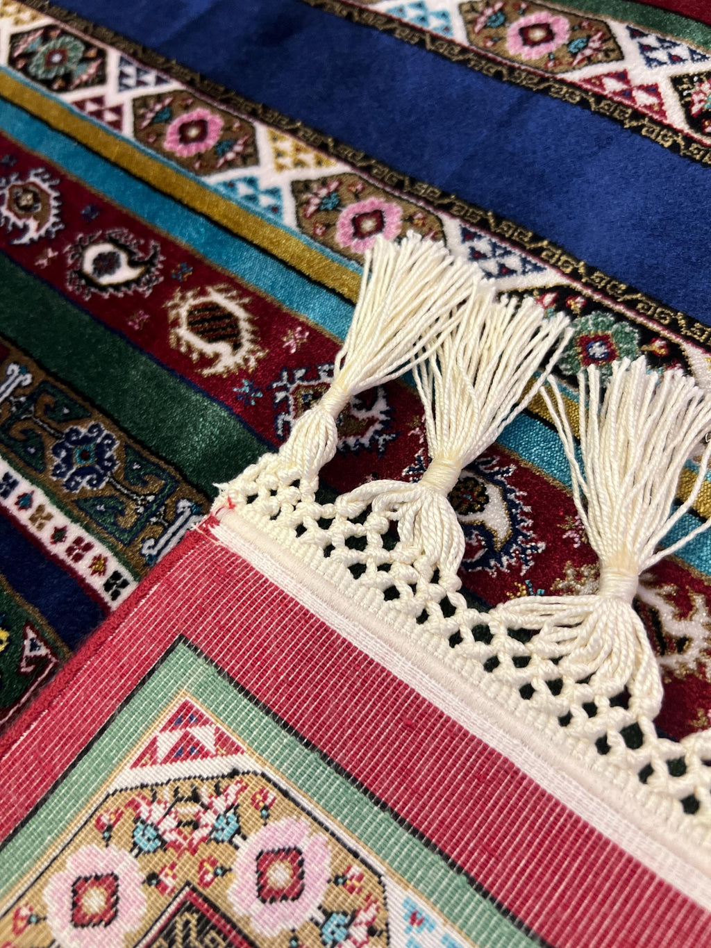 Blue Red Anatolian Style Luxury Silk Decorative Rug, Tapestry