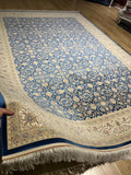 7x10 ft Floral Blue Silk Rug, Classic Silk Carpet, Luxury Home Decor
