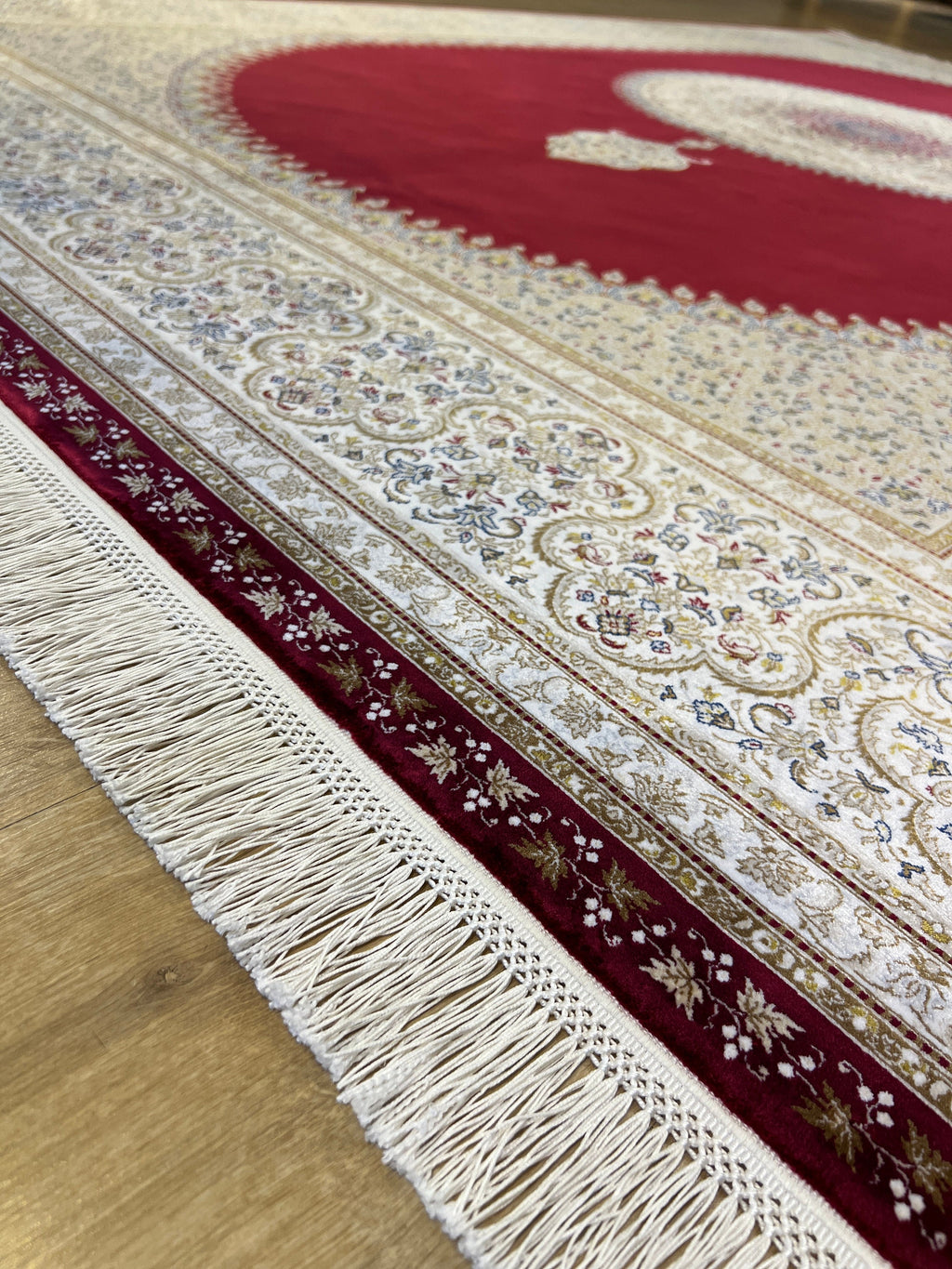 7x10 ft Silk Rug, Red Ground Gold Medallion Classic Design Silk Carpet