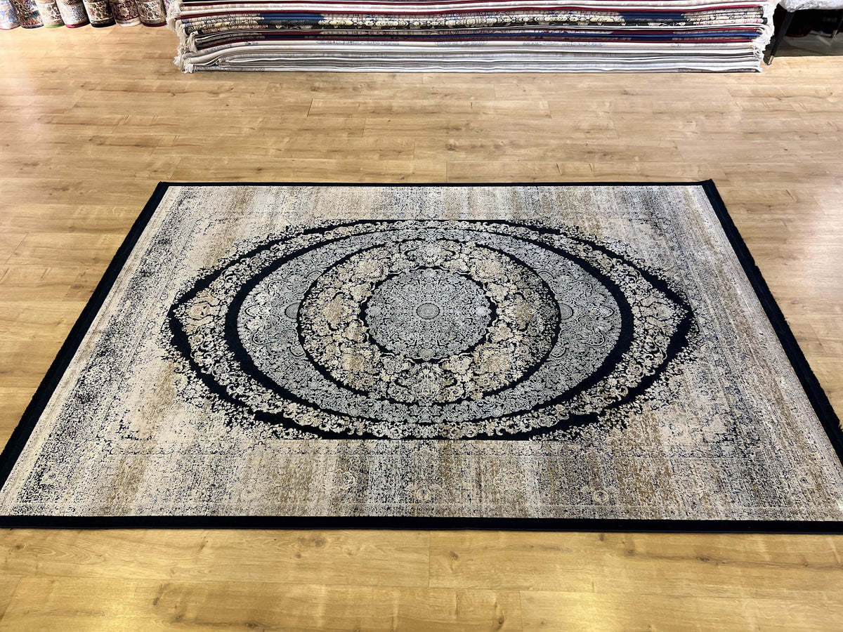 5x8 ft Gold Black Bamboo Turkish Rug, Living Room Carpet