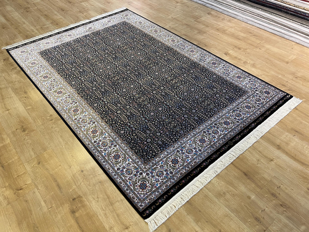 5x8 ft Black Floral Modal Silk Rug, Turkish Style Home Decor