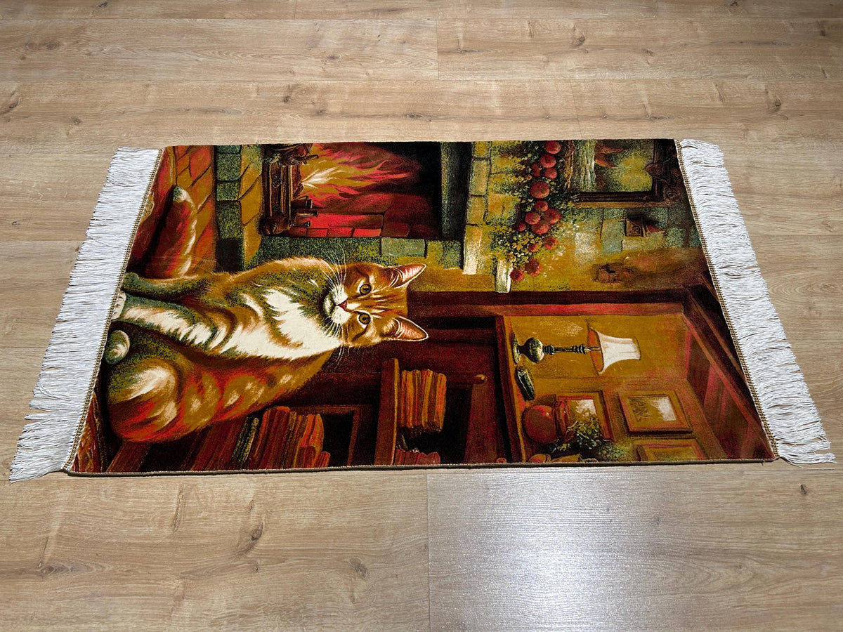 2x3 ft Silk Tapestry Rug, Cat Wall Hanging, Decorative Cat Table Mat, Home Decor