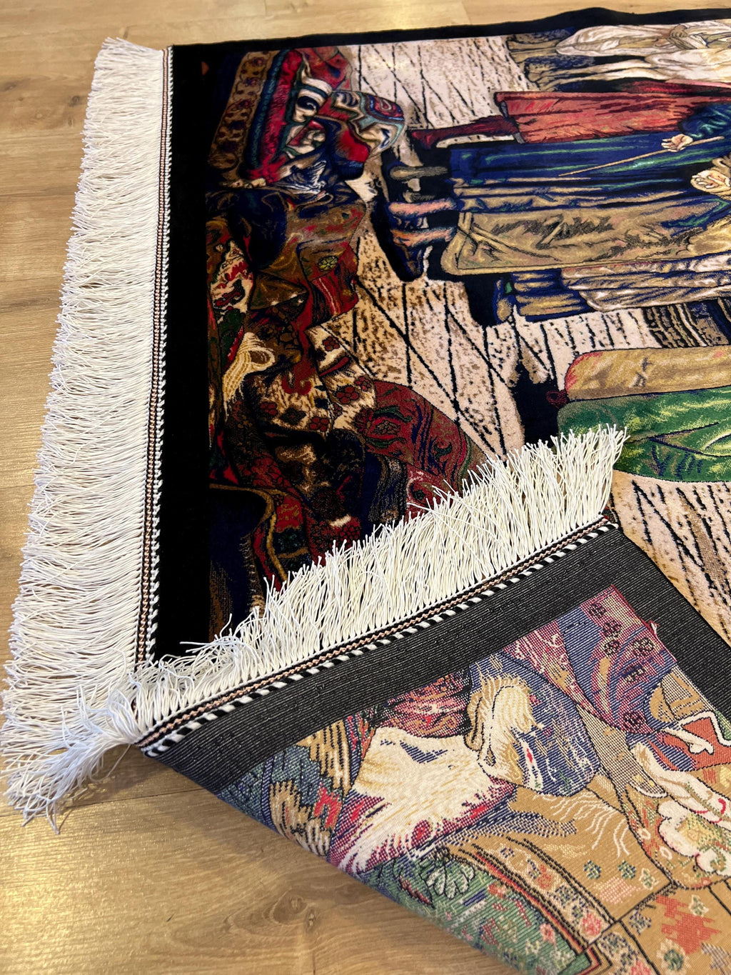 3x5 Ft Tapestry Silk Rug With Historic Bazaar Illustration, Wall Decor