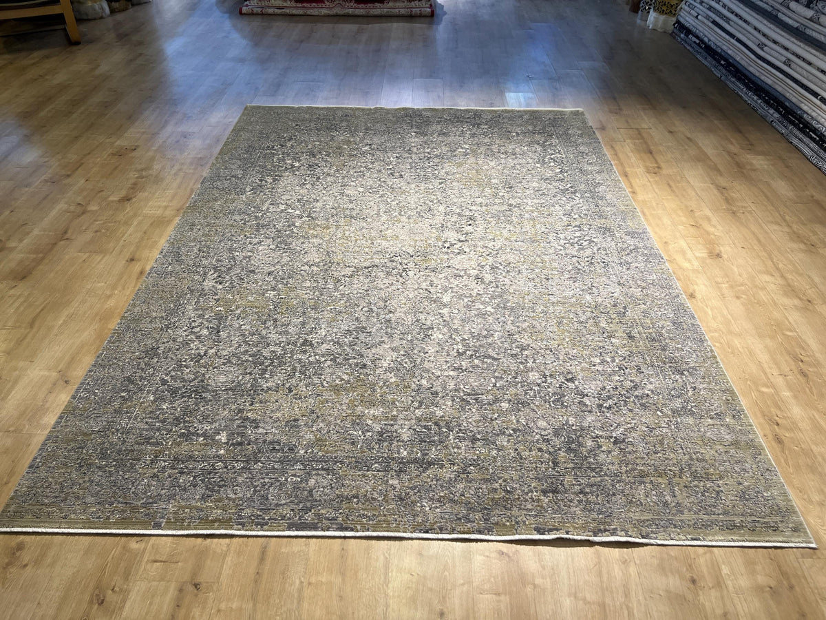 7x10 Ft Gray Yellow Bamboo Rug with Antique Distressed Pattern