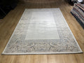 Cream Background Bamboo Rug with Beige Gray Navy Blue Border Design, Classic Home Decor
