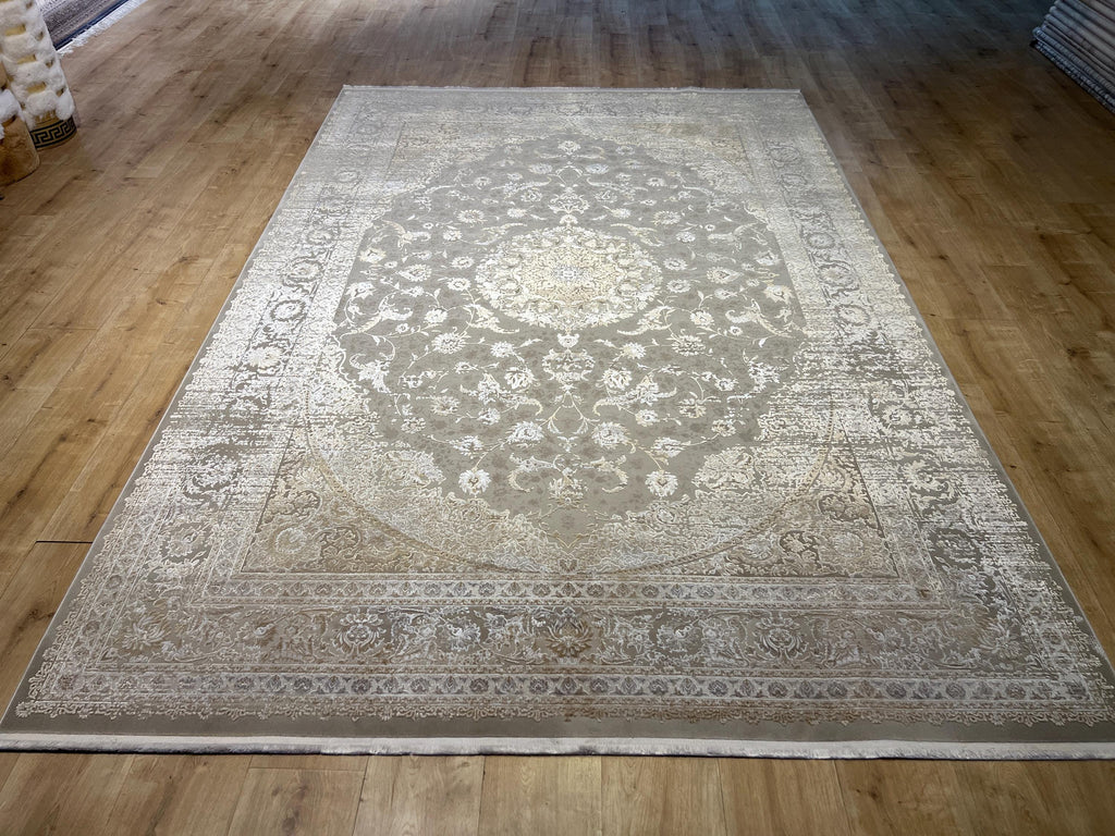 7x10 Beige Gold Bamboo Rug, Medallion Classic Carpet, Luxury Living Room Rug