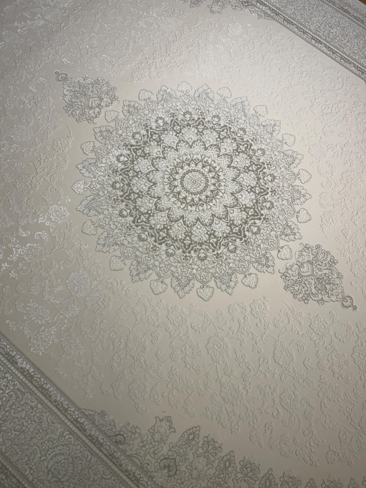 Ivory Gray Bamboo Rug, Minimalist Design Classic Medallion Bamboo Carpet, Home Decor