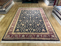 Dark Blue Silk Palace Rug, Turkish Oushak Style, 8x11 ft