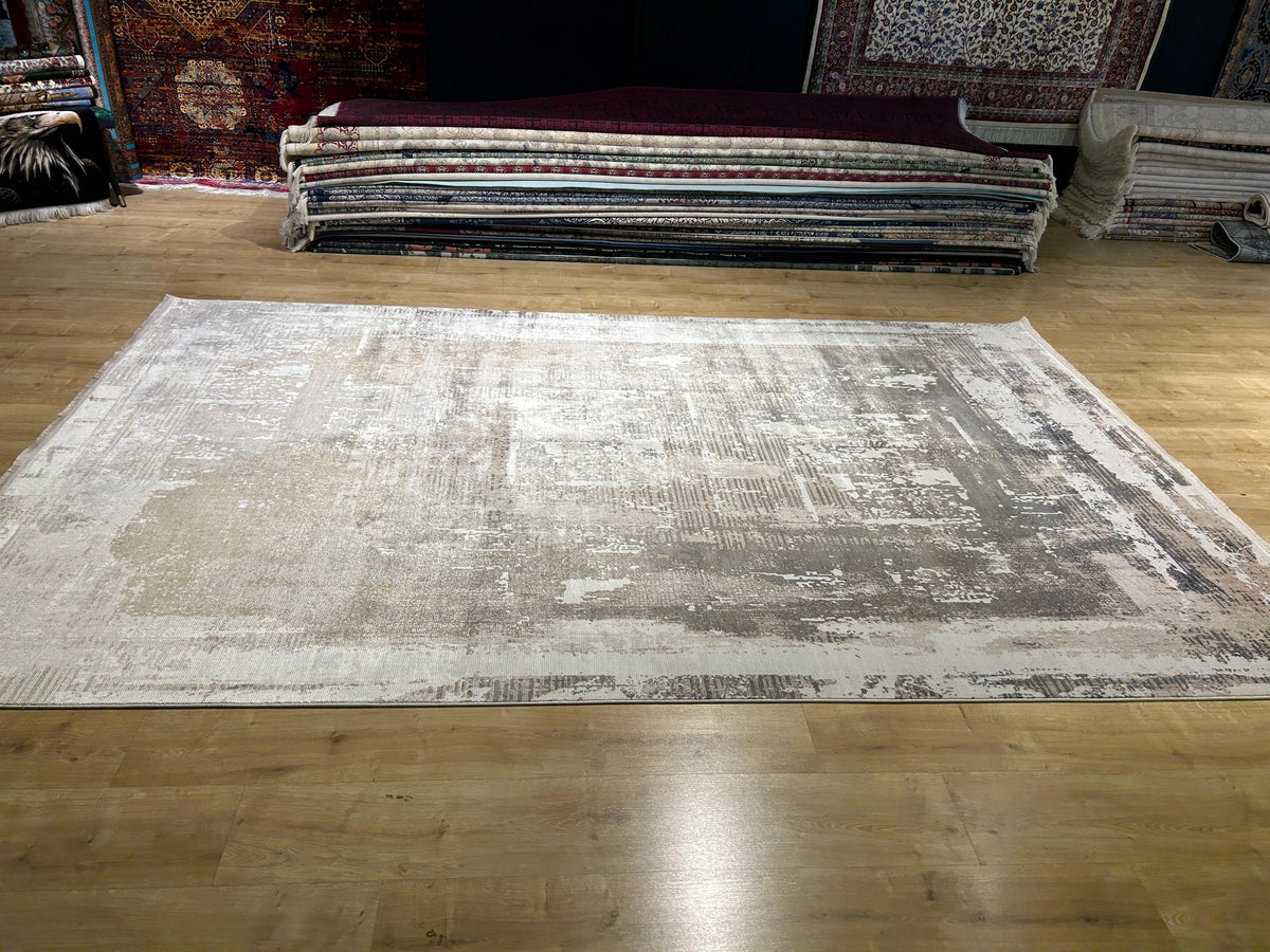 7x10 Ft Gray Beige Bamboo Rug, Abstract Bamboo Carpet, Modern Home Decor