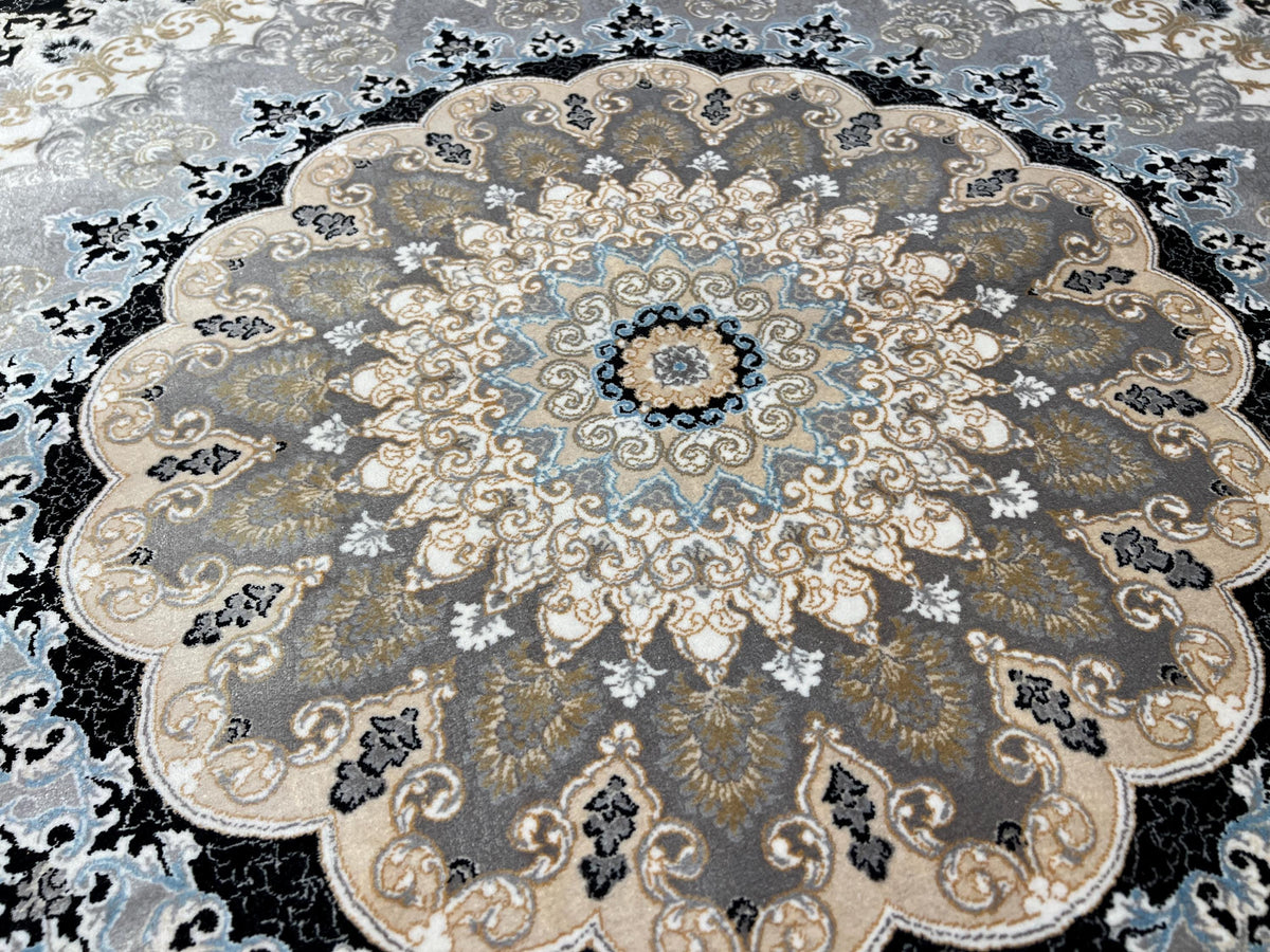 10x13 ft Black Classic Medallion Silk Rug with Gold Motifs, Big Silk Carpet
