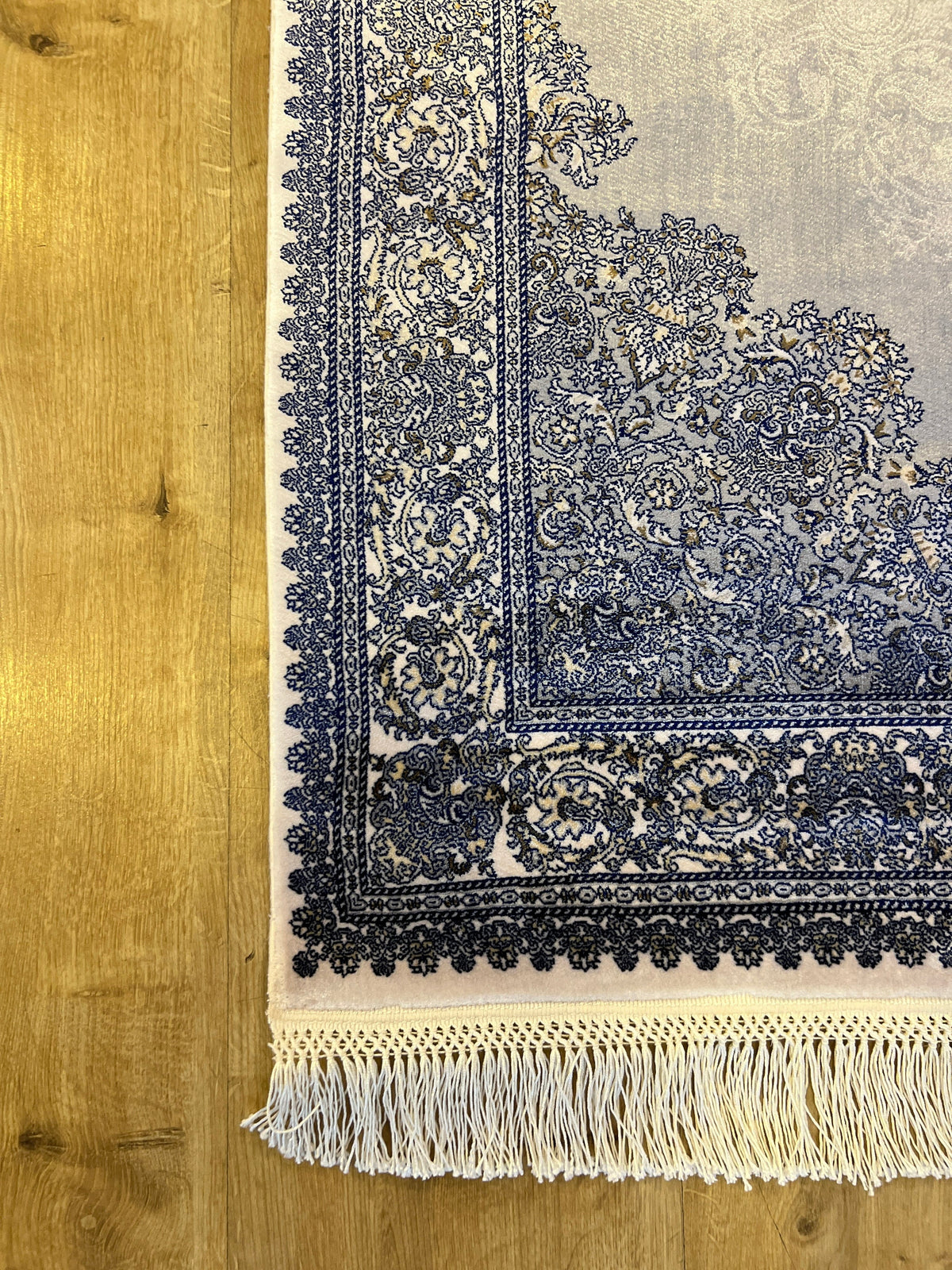 Gray Blue Medallion Silk Runner Rug, 3x10 ft, Classic Luxury Hallway Rug