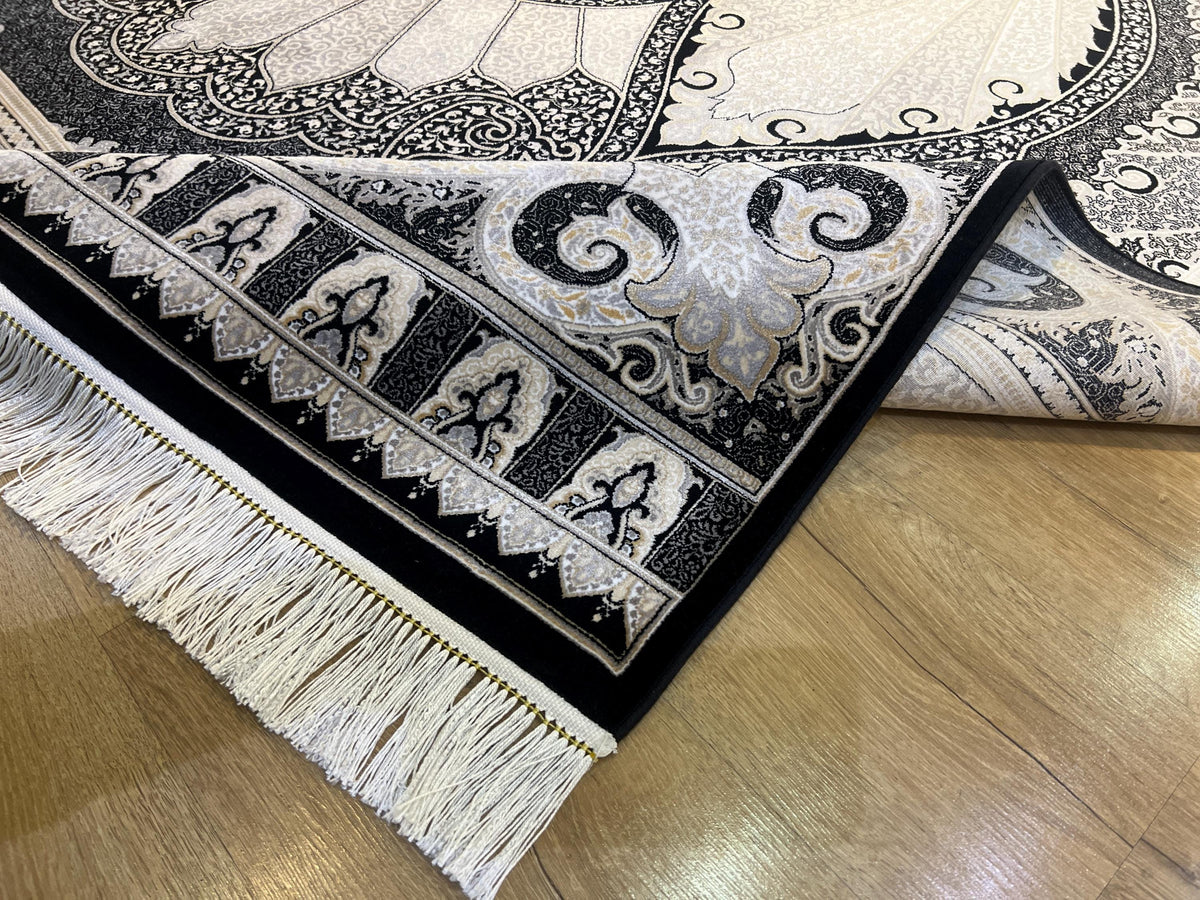 Black Silk Area Rug with Elegant Classic Motifs, Oversize Rug