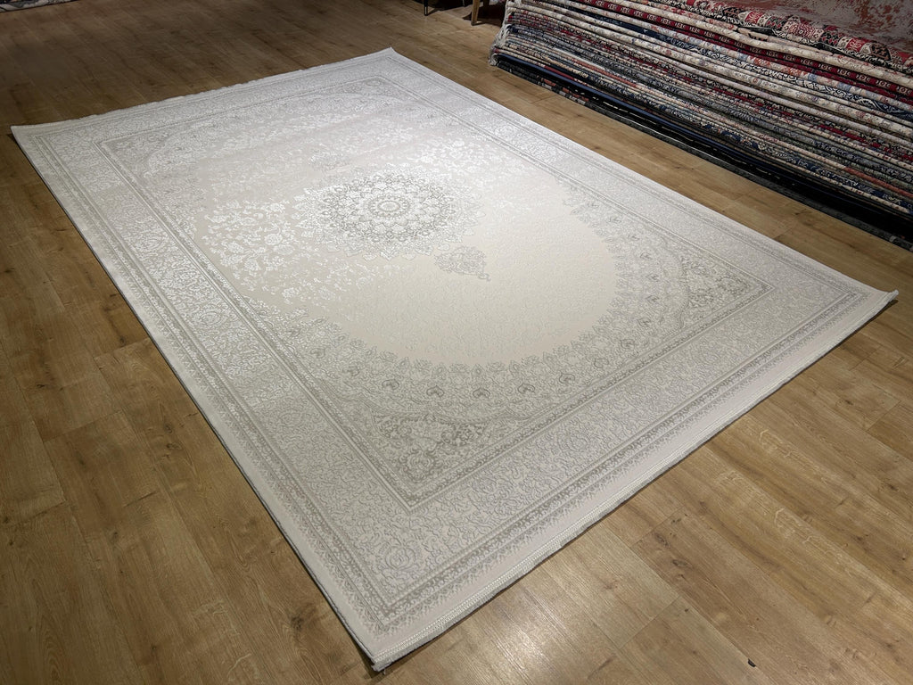 Ivory Gray Bamboo Rug, Minimalist Design Classic Medallion Bamboo Carpet, Home Decor