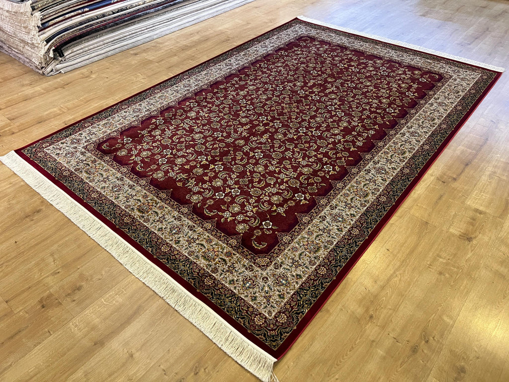 Red Modal Silk Turkish Carpet, Palace Style Rug, 7x10 ft