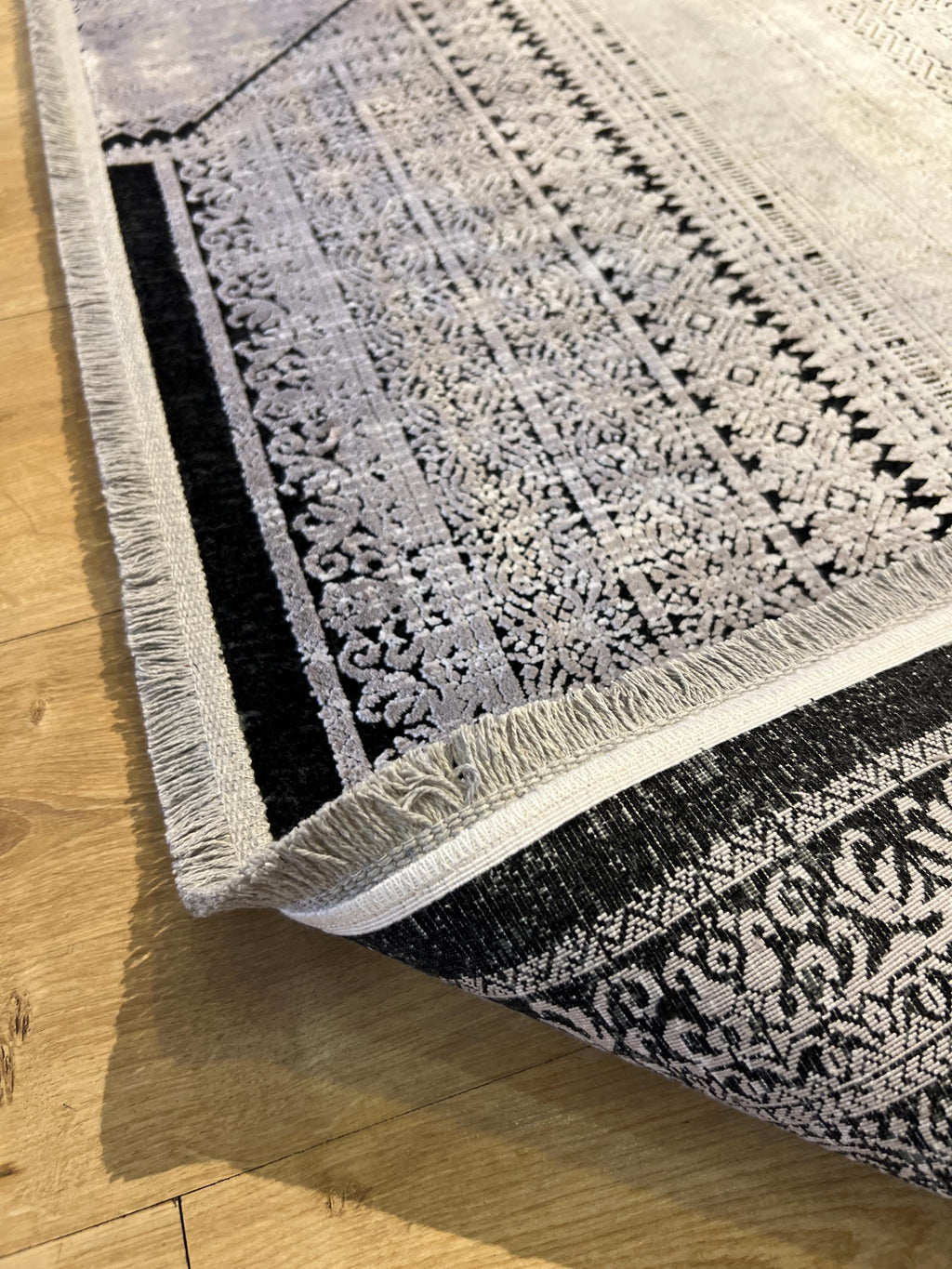 8x11 ft Gray Geometric Bamboo Rug with Ethnic Patterns, Modern Natural Carpet