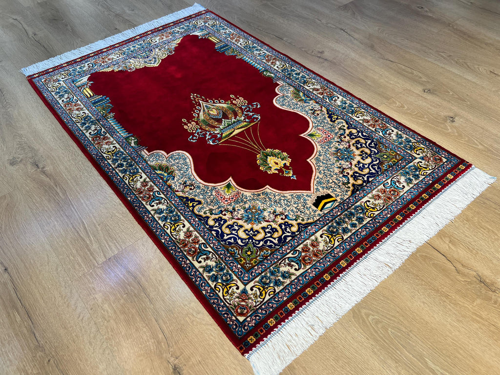 Red Modal Silk Prayer Rug, Luxury Muslim Gift Prayer Mat