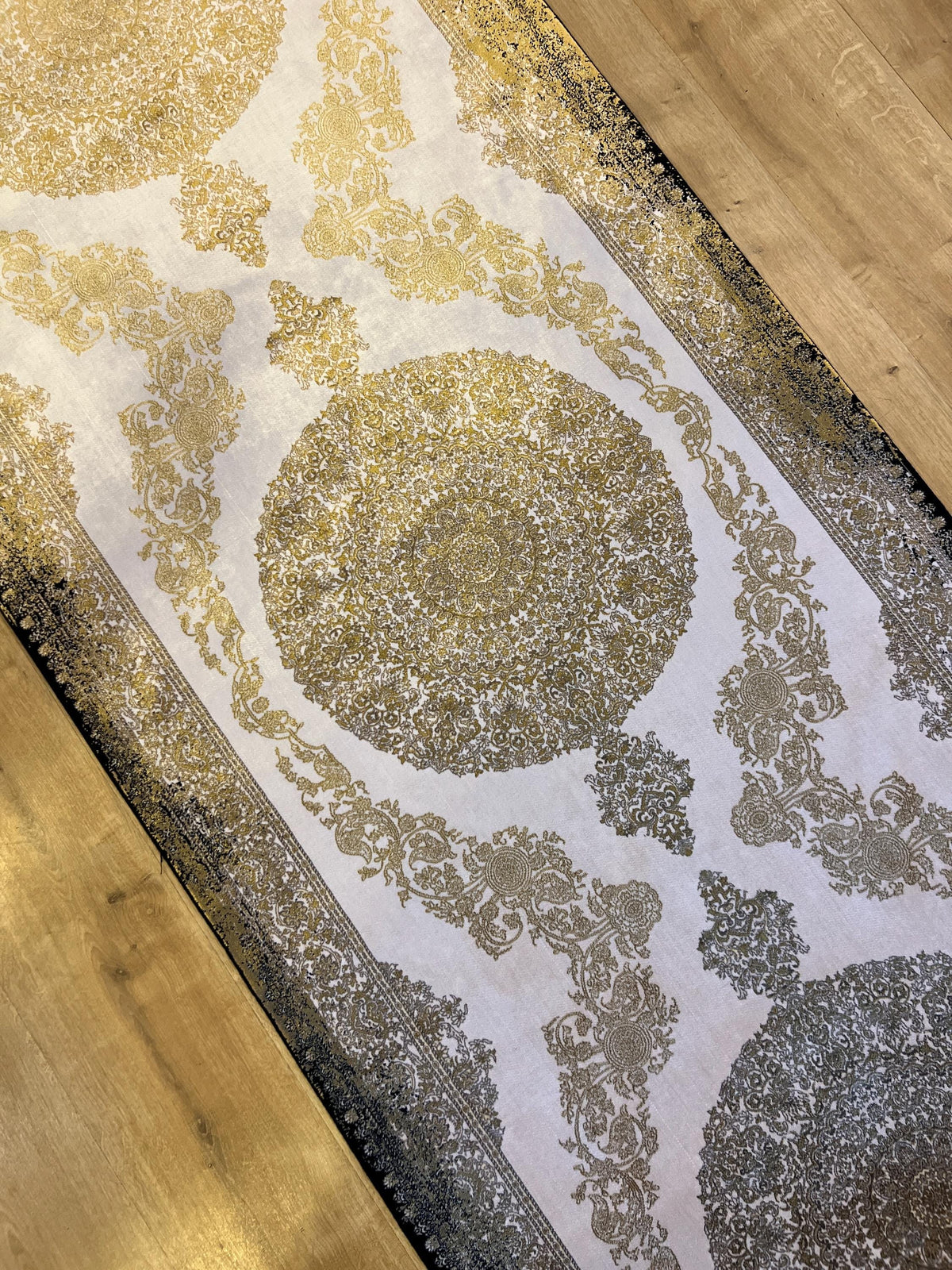 Black Gold Medallion Silk Runner Rug, 3x10 ft, Classic Luxury Turkish Rug