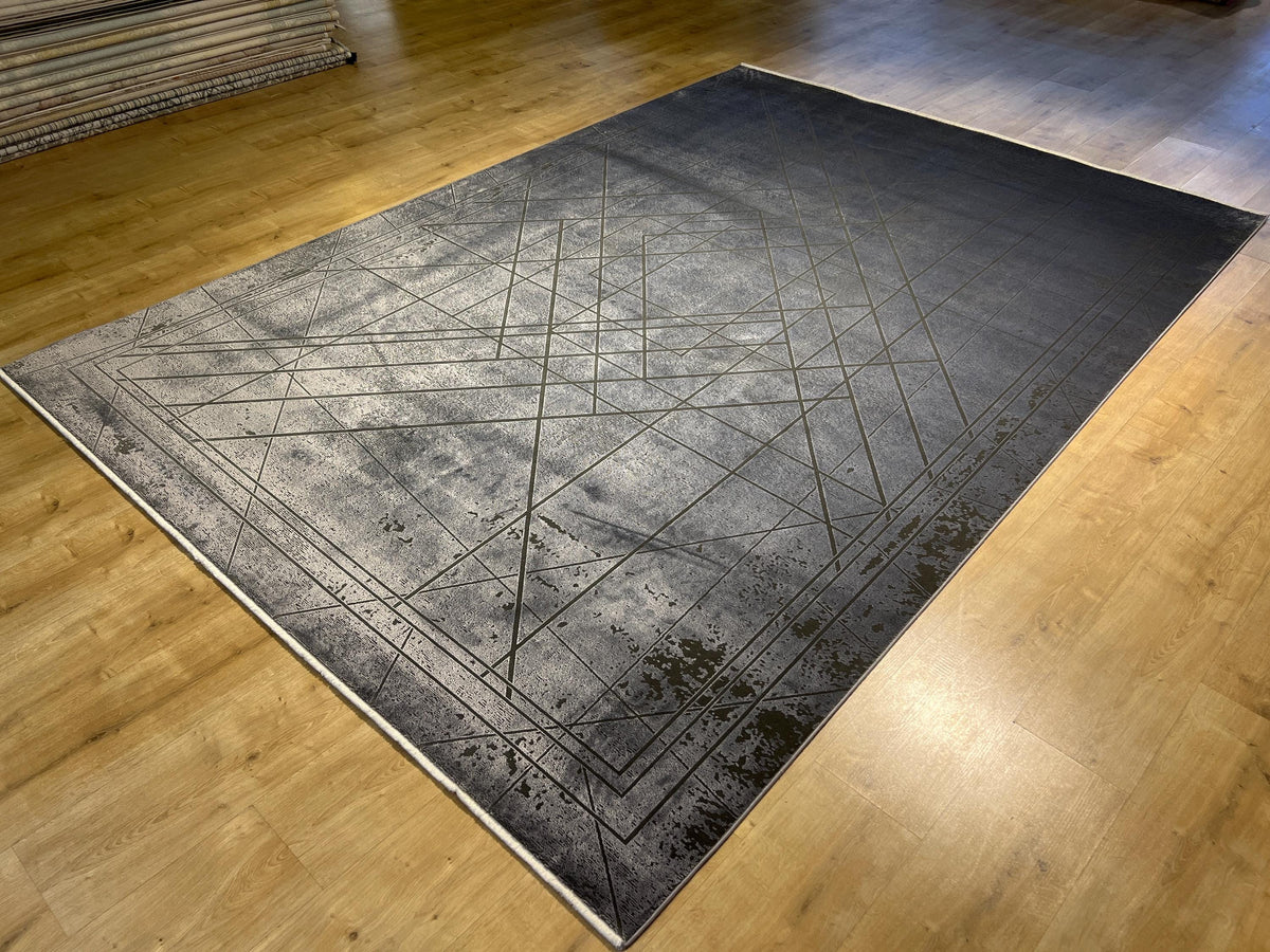 7x10 Ft Gray Modern Bamboo Rug with Geometric Pattern