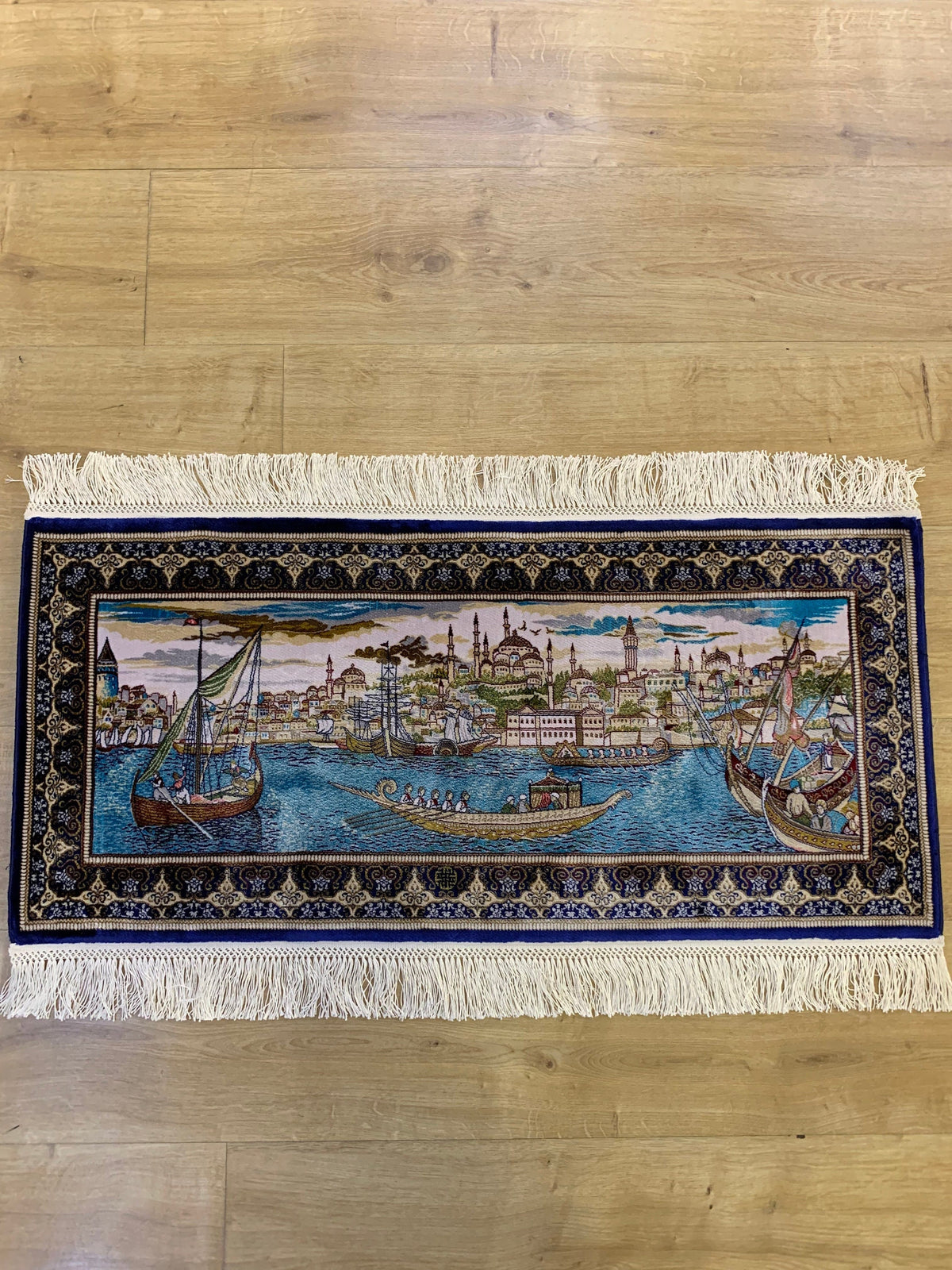 Silk Table Mat, Tapestry, Ottoman Coastal View Rug (2.95X1.32ft)