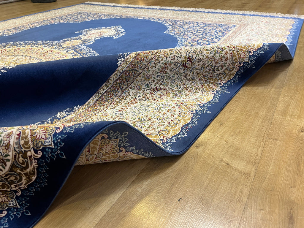 7x10 ft Blue Silk Rug, Classic Medallion Design, Luxury Turkish Style