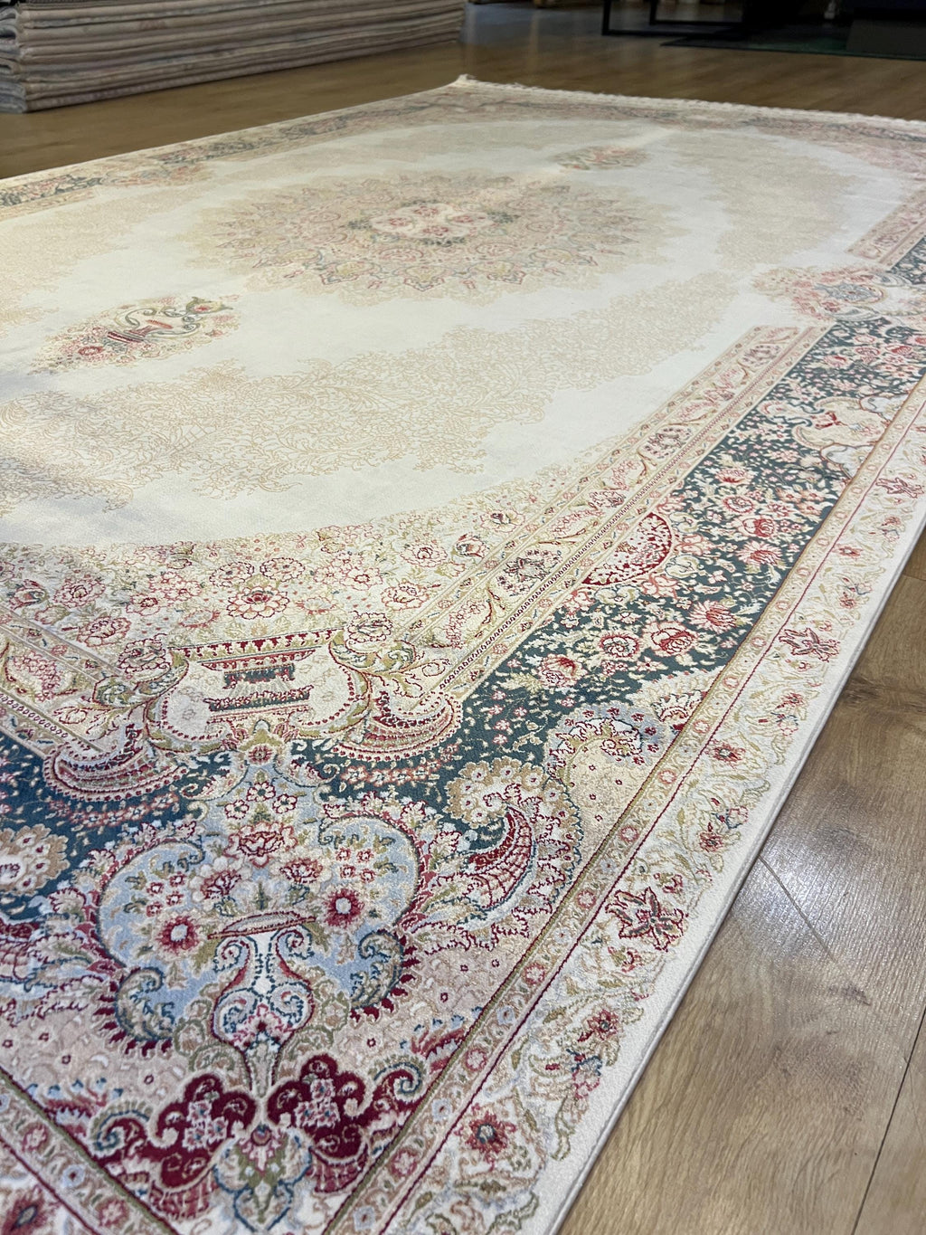 5x8 ft Blue Cream Luxury Silk Rug, Classic Turkish Style Carpet