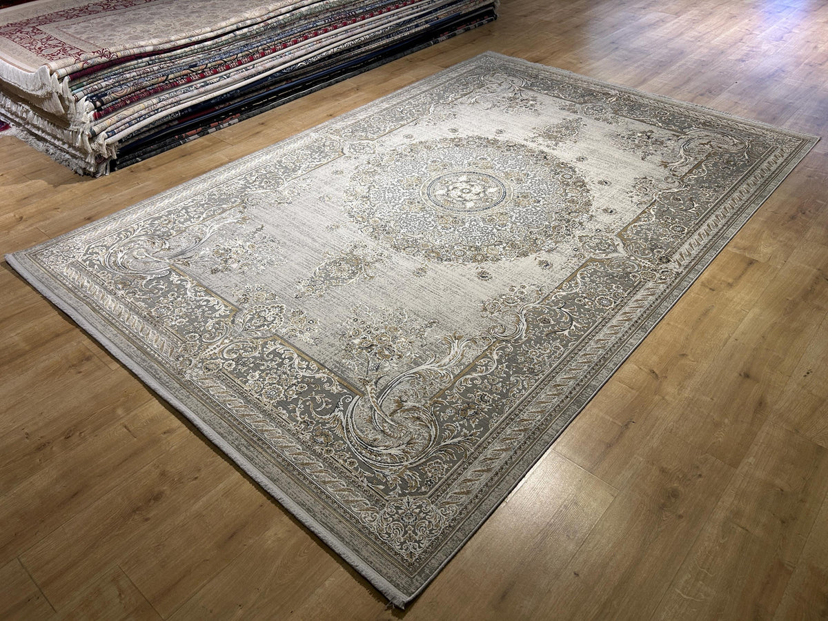7x10 Gray Bamboo Rug, Vintage Medallion Design Carpet