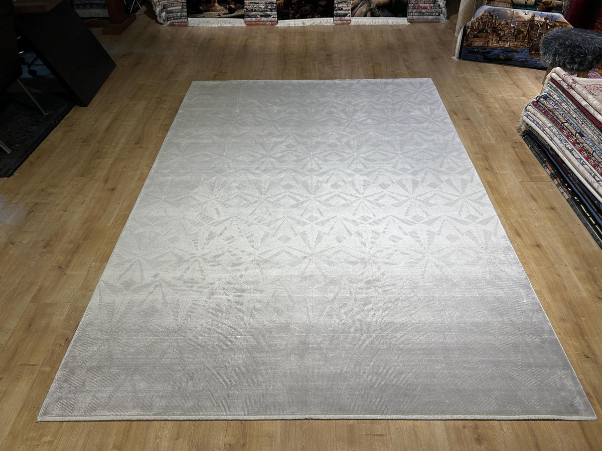 7x10 ft Gray Bamboo Rug, Geometric Striped Modern Area Rug