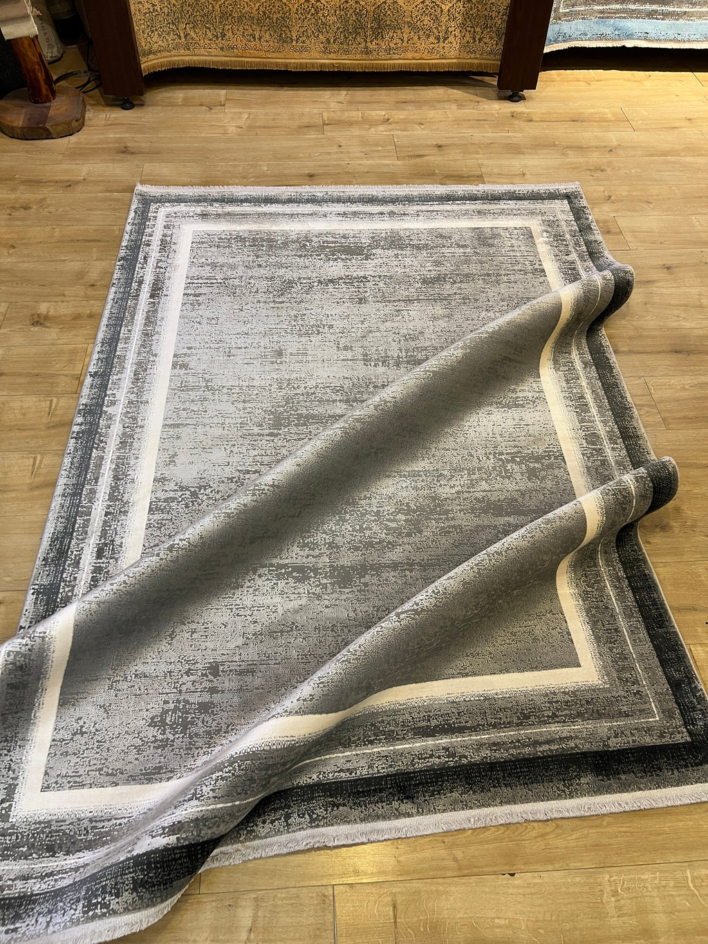 Gray Bamboo Rug, Bordered Modern Bamboo Carpet