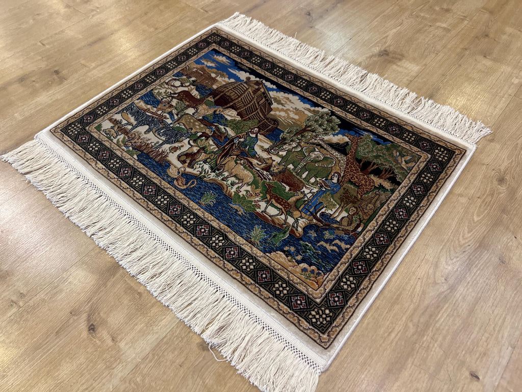 Modal Silk Table Mat, Noah's Ark Tapestry, Small Decorative Rug