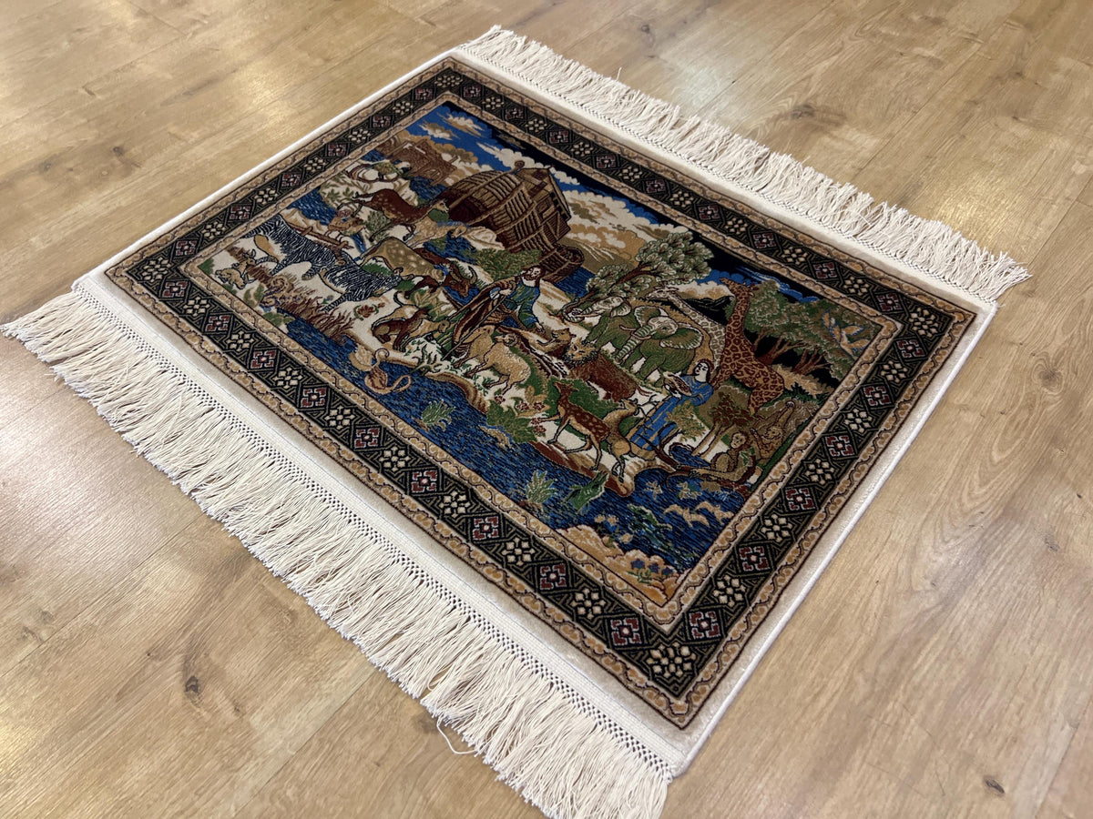 Modal Silk Table Mat, Noah's Ark Tapestry, Small Decorative Rug