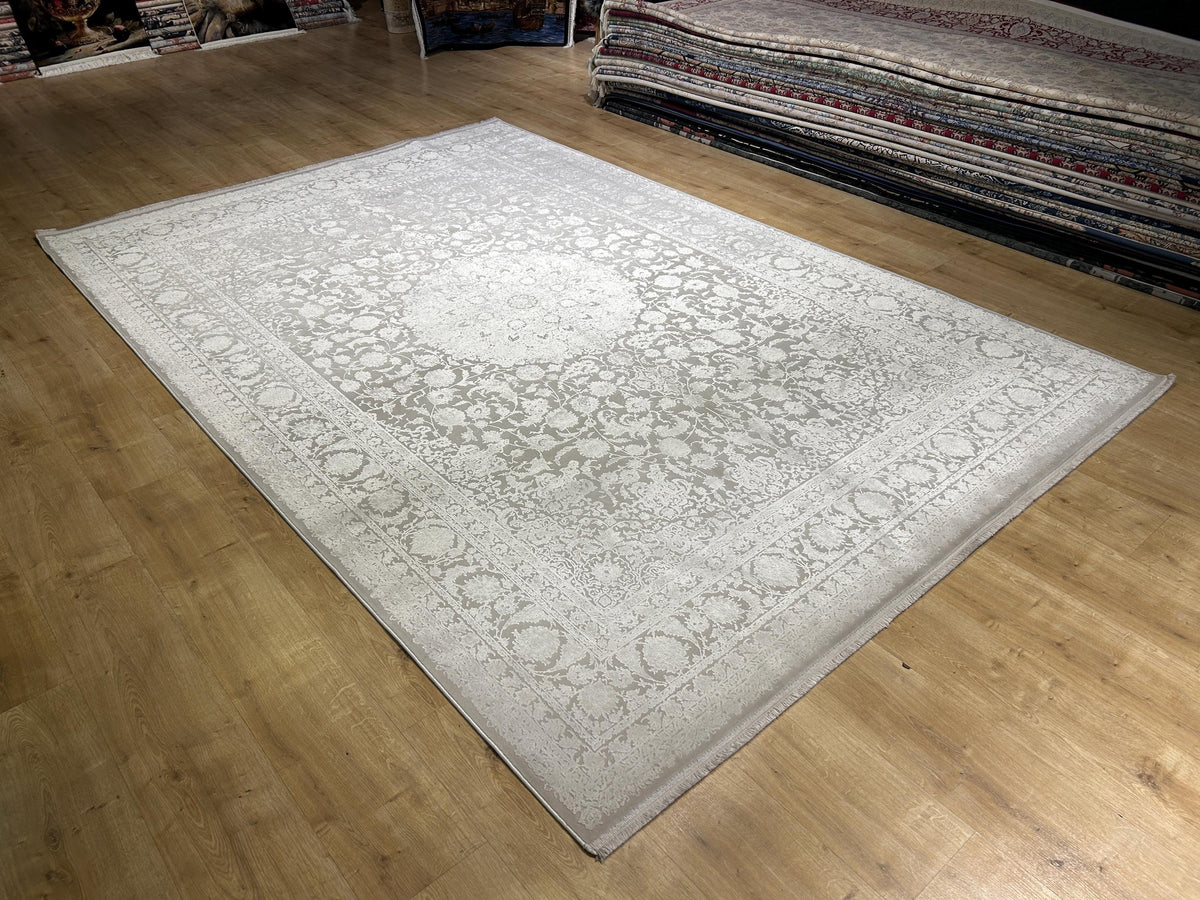 7x10 ft Ivory Bamboo Medallion Design Rug, Classic Turkish Rug