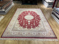 8x11 ft Classic Silk Carpet, Red Base Gold Medallion, Turkish Style Oversize Rug