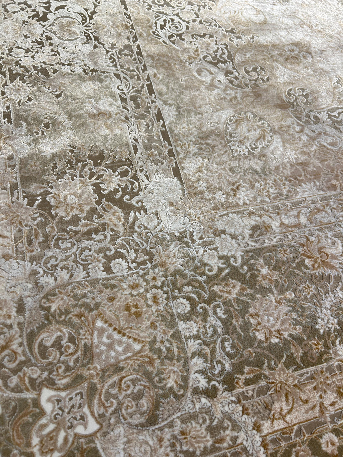 Light Brown Beige Silk Rug, Medallion Design Classic Silk Carpet