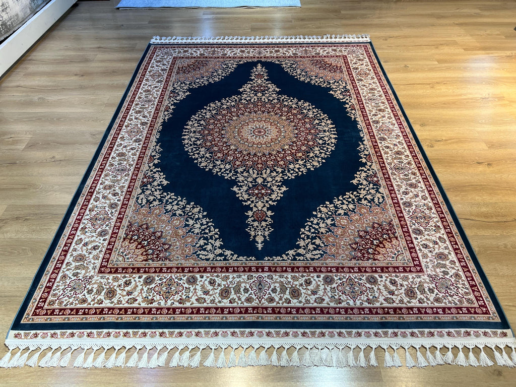 5x8 ft Blue Red Bamboo Silk Rug, Classic Medallion Rug