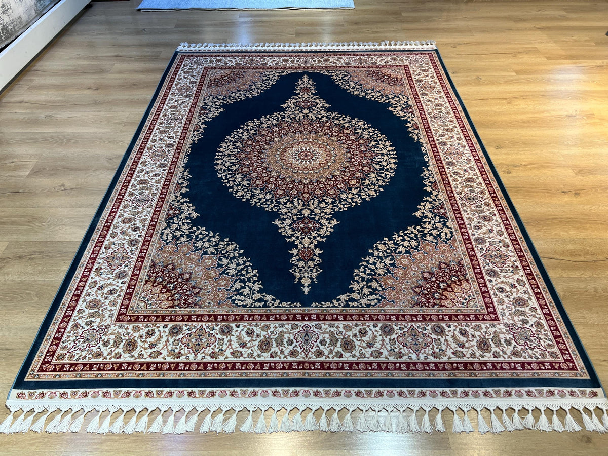 5x8 ft Blue Red Bamboo Silk Rug, Classic Medallion Rug