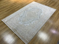 Gold Gray Bamboo Rug, 5x8 ft, Medallion Design Turkish Carpet