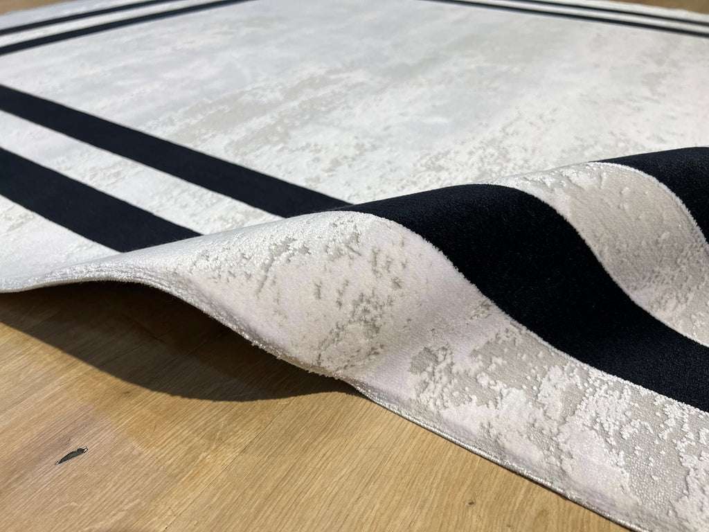 5x8 ft Gray and Black Bamboo Area Rug, Modern Turkish Carpet