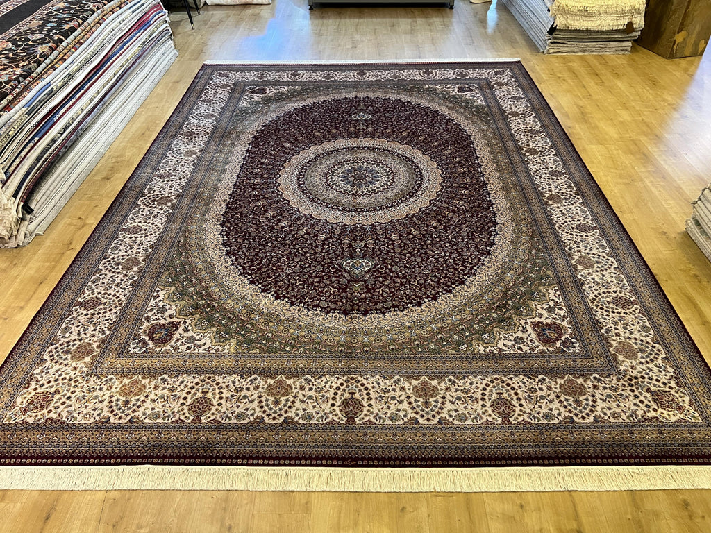 10x13 ft Red Silk Rug, Classic Medallion Design Traditional Rug