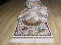 Ivory Decorative Silk Tapestry Rug With Art Motifs, Floral Design