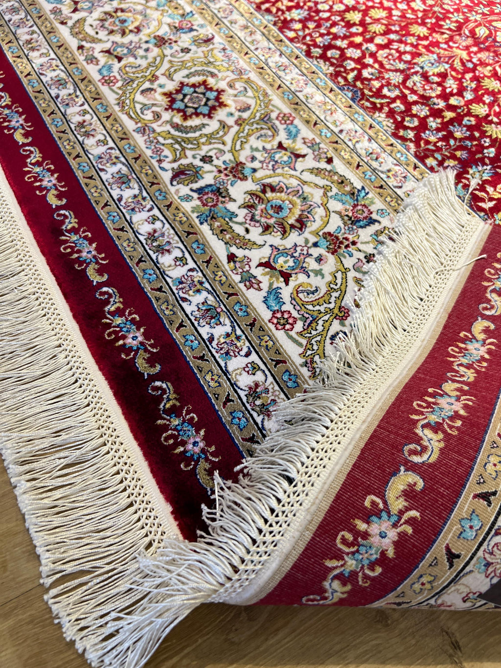 7x10 Red Floral Modal Silk Rug, Turkish Carpet