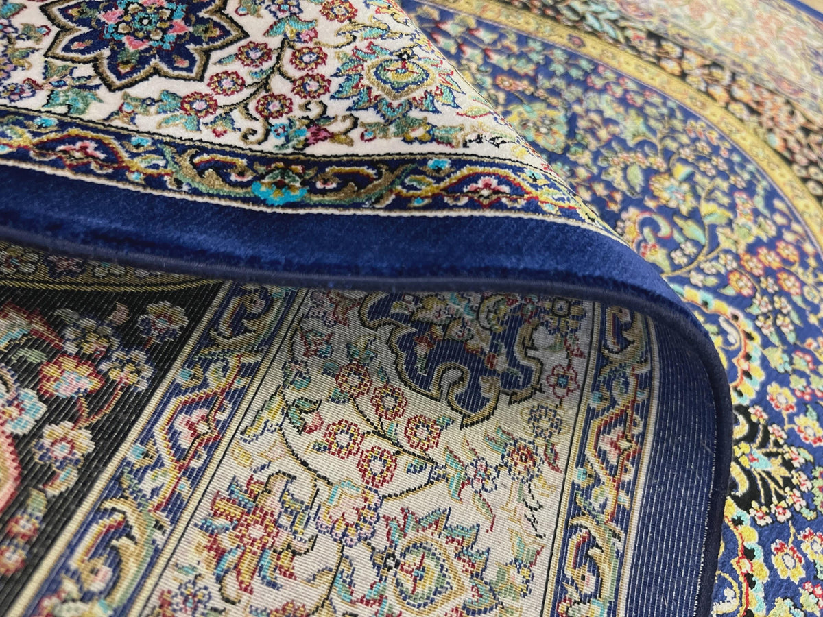 Navy Blue Silk Muslim Prayer Rug, Janamaz Mat, Prayer Gift