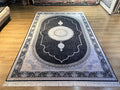 7x10 ft Black Silk Bamboo Rug with Medallion, Luxury Classic Design