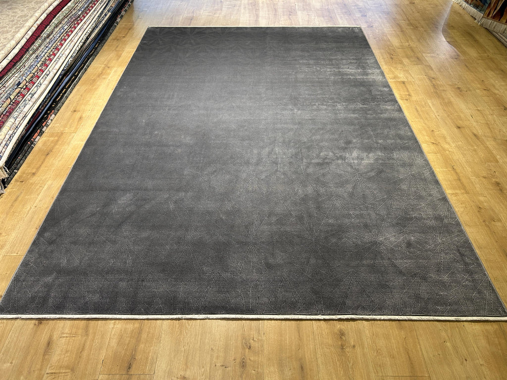 7x10 ft Dark Gray Bamboo Rug, Geometric Striped Modern Area Rug