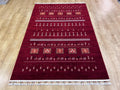 5x8 ft Red Wool Area Rug, Tree of Life Design, Ethnic Geometric Traditional Decor